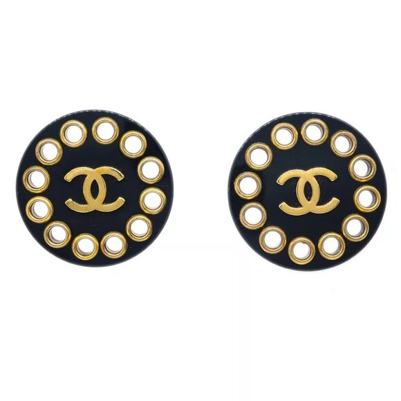 Chanel Black Button Earrings Clip-On 28 173102 - Picture 1 of 4